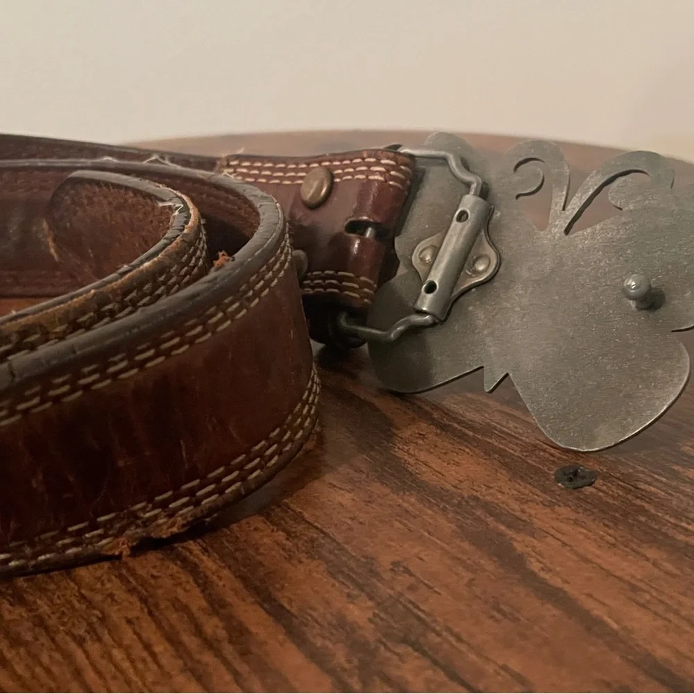 Women’s Nocona Genuine Leather Westen Belt 34 Butterfly Cross Statement Buckle - Picture 7 of 16